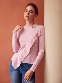 MOTF PREMIUM Suéter de punto ribete con fruncido - Rosa - Ver 3