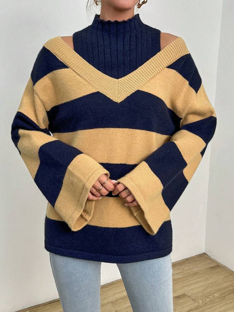 Two Tone Drop Shoulder 2 In 1 Sweater