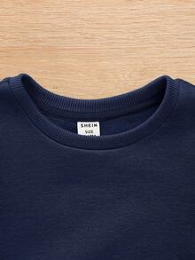 SHEIN 男嬰字母補丁細節衛衣和衛褲 - 寶藍色 - 查看 3