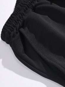 ROMWE MEN Street Life Các bạn Đồ họa chữ & lửa Eo dây rút Quần thể thao - màu đen - Xem 4