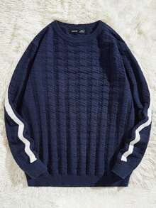 Manfinity RebelGame 男士拼接側邊接縫套頭毛衣 - 藏蓝色 - 查看 4