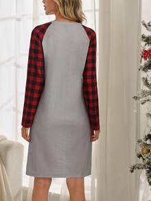 EMERY ROSE 聖誕麋鹿&格子圖案插肩袖T恤洋裝