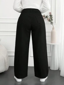 SHEIN Cottnline Plus High Waist Wide Leg Jeans - Black - View 2