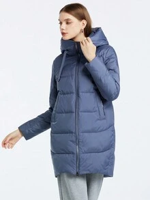 MIEGOFCE 纯色抽绳连帽中长款羽绒服，冬季 - 霧霾藍 - 查看 6