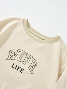 Flirla Hơn Đồ họa Chữ cái Lót nhiệt Áo nỉ - Màu Khaki - Xem 5