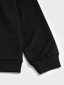 ROMWE MEN Street Life Men Slogan & Skeleton Graphic Drawstring Hoodie - Black - View 3