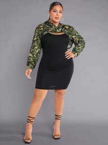 SHEIN SXY Plus Nadruk graficzny Super Crop Top & Dopasowana sukienka na ramiączkach