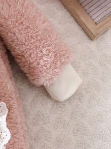 Baby Girl Contrast Statement Collar Dual Pocket Teddy Jumpsuit - Pink - View 3