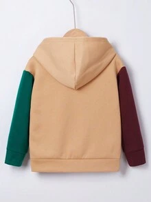 SHEIN Young Boy Casual Hooded Sweatshirt With Colorblock Design And Letter Print Long Sleeve Top - Multicolor - View 2