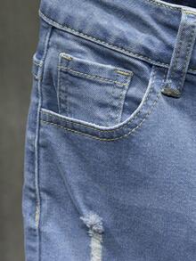 男大童破洞抽鬚漂白水洗牛仔褲 - 淺色水洗藍 - 查看 5