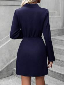 SHEIN Clasi Cổ áo Váy Wrap Hem - Màu xanh hải quân - Xem 2
