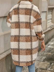 Chiquease Plaid Pattern Drop Shoulder Flap Detail Teddy Coat - Multicolor - View 2