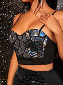 SHEIN SXY Sequin Print Bustier Cami Top - Multicolor - View 4