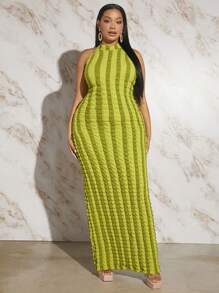 SHEIN SXY 大碼木耳邊繞頸洋裝 - 綠色 - 查看 3