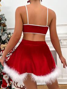 Allurite Trang trí Fuzzy Cami ngọn & Váy - Đỏ và trắng - Xem 2