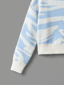 SHEIN 女大童圖形圖案落肩袖套頭毛衣 - 藍色 - 查看 3