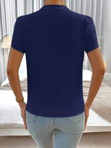 EMERY ROSE 素色缺口領花瓣袖襯衫 - 藏蓝色 - 查看 2