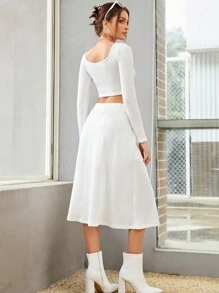 SHEINNeu Solid Crop Tee & Skirt - White - View 2