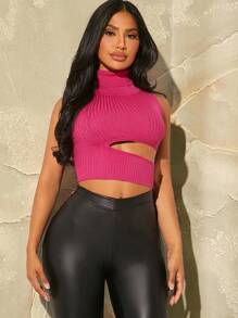 SHEIN SXY Cắt ra Áo đan Crop - Màu Hồng Tươi - Xem 1