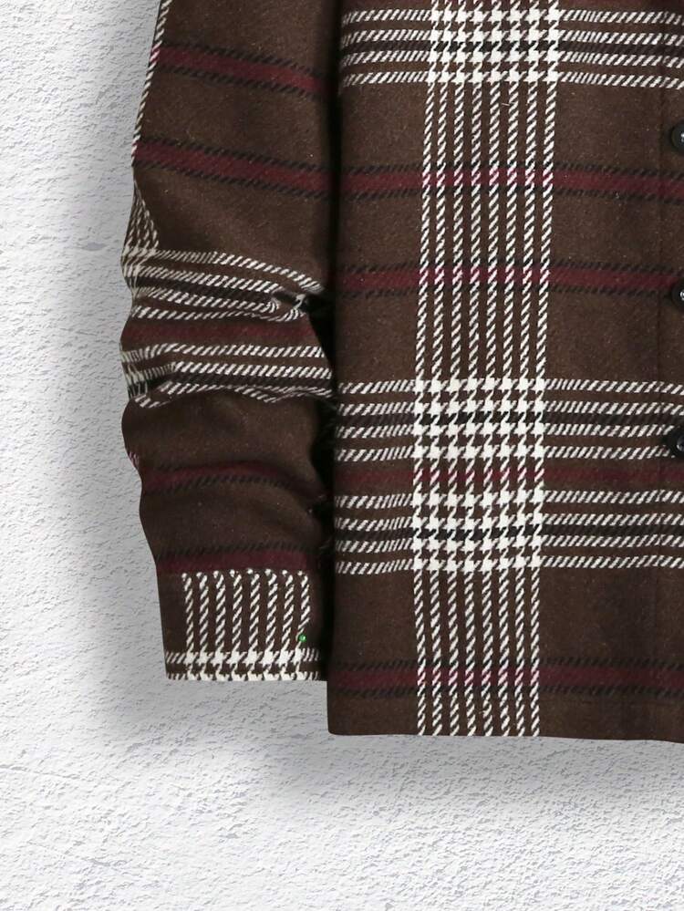Men Plaid Print Pocket Patched Shacket