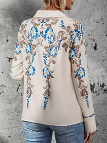 SHEIN LUNE 印花前紐扣襯衫 - 杏色 - 查看 2