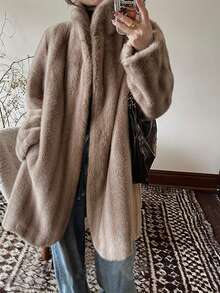 女士假皮草外套 - 棕色 - 查看 5