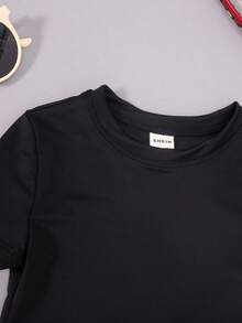 SHEIN Young Girl Solid Cross Waist Active Tee - Black - View 4