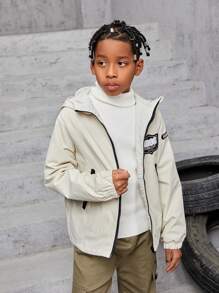 Tween Boy Letter Graphic Zip Up Hooded Padded Coat