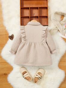 SHEIN Baby Girl Ruffle Trim Coat & Scarf - Khaki - View 2