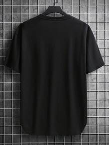 Claim Dot Đàn ông cộng Chất rắn Thả vai Curved Hem Áo thun - màu đen - Xem 2