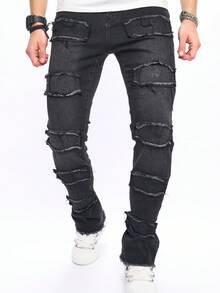 Manfinity EMRG Men Ripped Frayed Skinny Jeans - Black - View 7