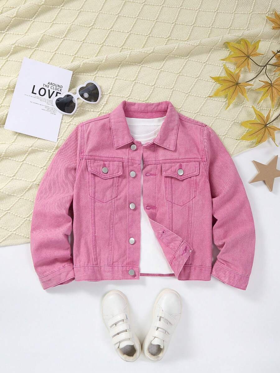 Cô gái Tween Túi có nắp Áo khoác denim Without Tee - Màu Hồng Tươi - Xem 1