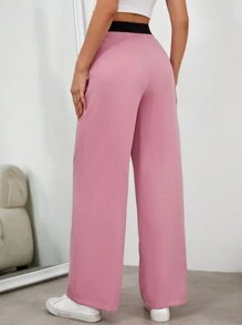 SHEIN Essnce High Waist Wide Leg Pants - Pink - View 2