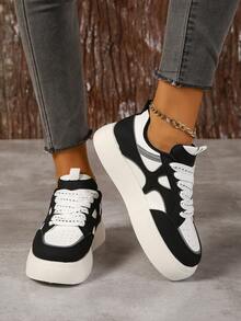 Zapatos Deportivos De Moda Blancos Con Colores Contrastantes - Blanco y Negro - Ver 4