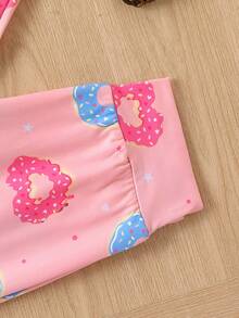 女大童甜甜圈和字母圖形睡衣套裝 - 粉色 - 查看 5