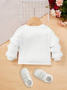 SHEIN Girls Baby Ruffle Trim Sweatshirt - White - View 2