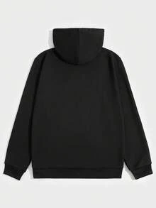 ROMWE MEN Street Life Men Slogan & Skeleton Graphic Drawstring Hoodie - Black - View 2