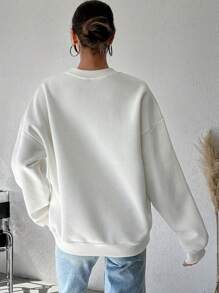SHEIN Cottnline بلوزة رياضية بياقة منخفضة مع رسومات زهرية وحرفية - أبيض - مشاهدة 3