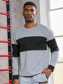Manfinity Sport Corelite Men Letter Graphic Two Tone Sports Sweatshirt Men Sweatshirt - Grey - View 4