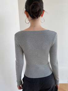Solid Cut Out Front Sweater - Grey - View 2