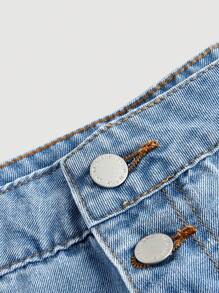 SHEIN MOD 紐扣門襟荷葉邊牛仔半身裙 - 淺色水洗藍 - 查看 3