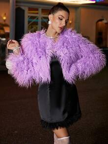 Allurite Solid Fuzzy Trim Cami Dress - Mauve Purple - View 4
