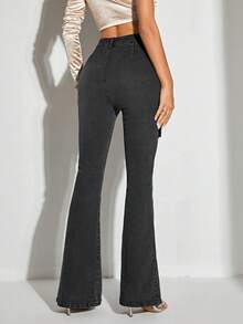 SHEIN BAE 高腰牛仔喇叭褲 - 黑色 - 查看 2