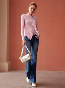 MOTF PREMIUM Suéter de punto ribete con fruncido - Rosa - Ver 5