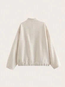 Solid Stand Collar Drop Shoulder Jacket - Beige - View 2