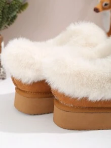 2024新款低帮雪地冬鞋，秋冬季保暖女士鞋，乐福鞋款式套脚雪地靴，毛绒雪地靴 - 駝色 - 查看 6