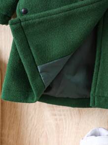 Bebé niño Abrigo ribete lanudo con capucha botón duffle delantero - Verde militar - Ver 6