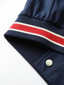 Manfinity Campus Court Men's Loose Fit Letter Print Color Block Varsity Jacket Without Hoodie Design And With Striped Trim - Blue - View 8