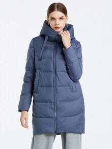 MIEGOFCE 纯色抽绳连帽中长款羽绒服，冬季 - 霧霾藍 - 查看 4