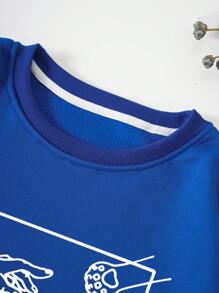 SHEIN LUNE Plus Hand Print Thermal Lined Sweatshirt - Royal Blue - View 7